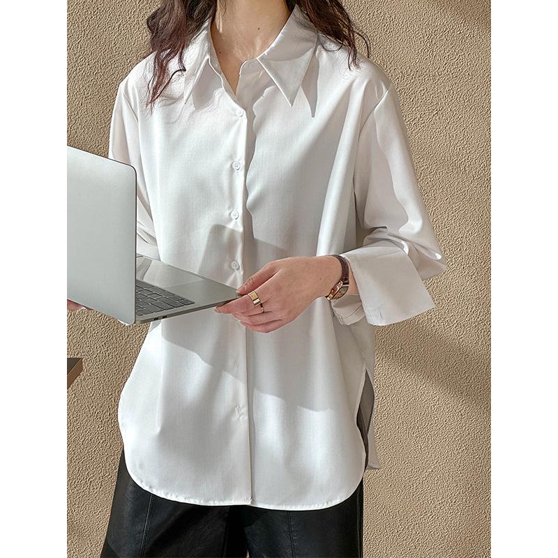 Juzhi High-End Women's Long-Sleeved Loose Solid Color Shirt - Korean Niche Design