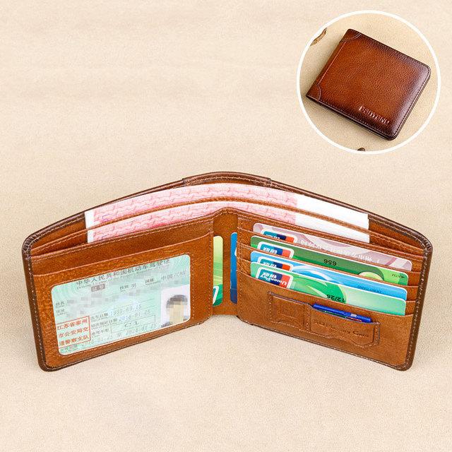 Men's RFID Blocking Genuine Leather Wallet  Vintage Short Multi Function Large Capacity Cow Skin Purse Money Clip