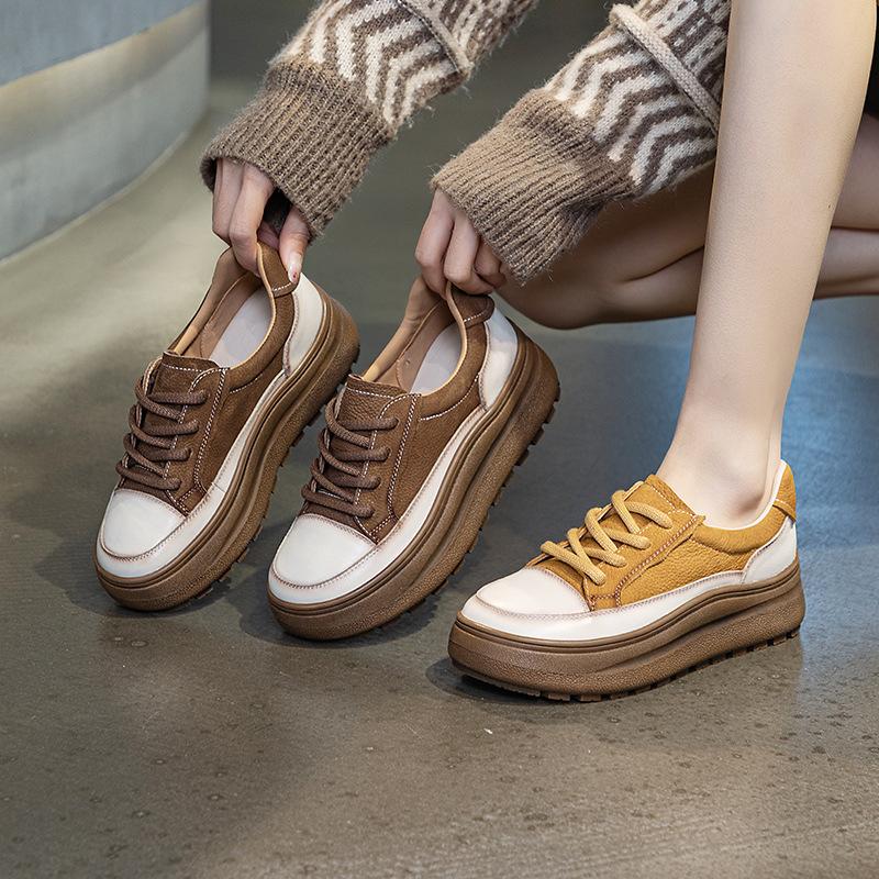 Casual Single-piece Flat Lace-up Comfortable Women's Retro-style Soft Leather Nurse Shoes