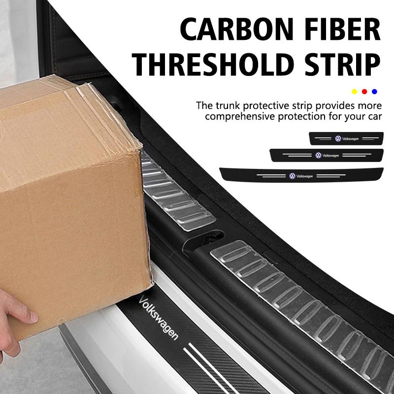 Valve Stems Caps For Volkswagen VW Carbon Fiber Car Door Threshold Protective Sticker Trunk Sticker Mk6 CC B5 B6 B7 Golf 4 5 6 7 RC6