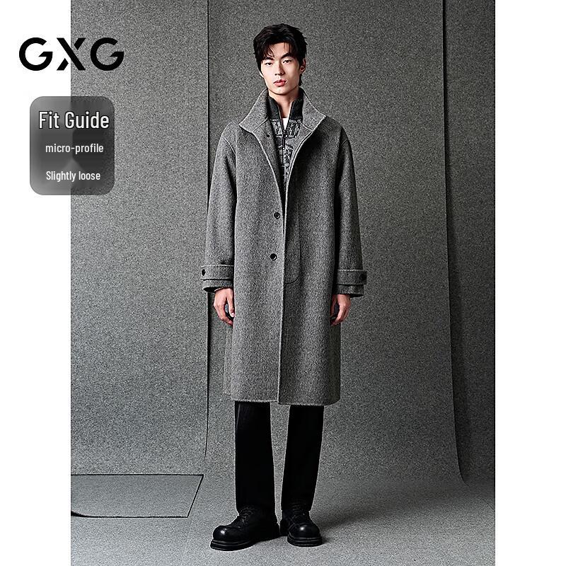 GXG Men's Classic Alpaca Wool Silk Stand Collar Long Coat