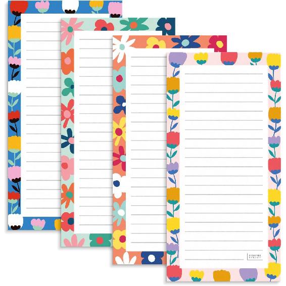 Sweetzer & Orange S&O Magnetic Notepads for Refrigerator 4 Pack - Fun Floral planner for Fridge Sets - Force field List sheets for cooler - Sticky