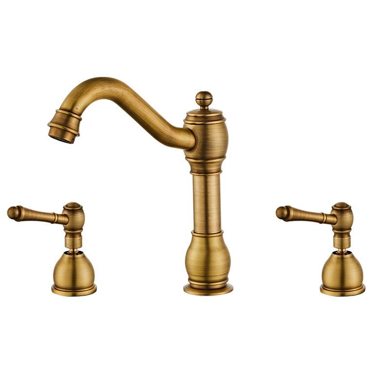 Tuqiu Basin Faucet Brass Antique Bronze Bathroom Faucet Black Sink Faucet 3 Hole Double Handle Hot & Cold Wash Faucet Water Tap