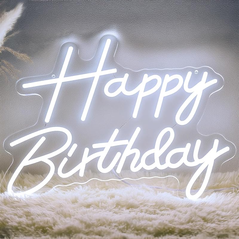 Happy Birthday Neon Sign for Backdrop, LED Happy Birthday Light Up Sign, USB Powered Dimmable Neon Light for Birthday Party Decorations Wall Decor,