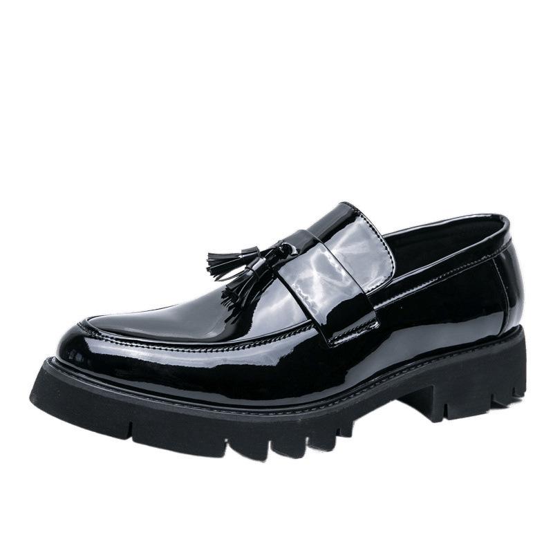 Men's Spring Tassel Loafers: Thick Sole, Shiny Leather, Large Size Casual Shoes