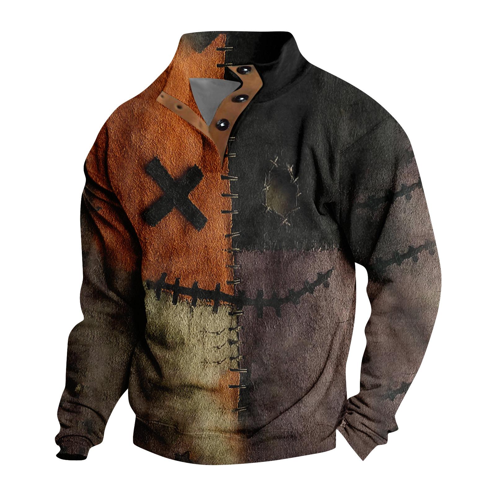 

Мужская повседневная модная рождественская принтованная толстовка без капюшона, широкая мужская свободная толстовка с капюшоном и воротником-стойкой XXL оранжевый