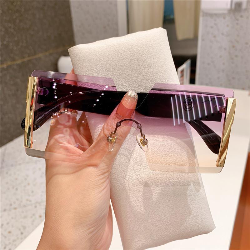 Fashion New Women Oversized Rimless Sun Glasses Vintage Gradient Tea Cool Sunglasses Ladies Uitravioler-proof