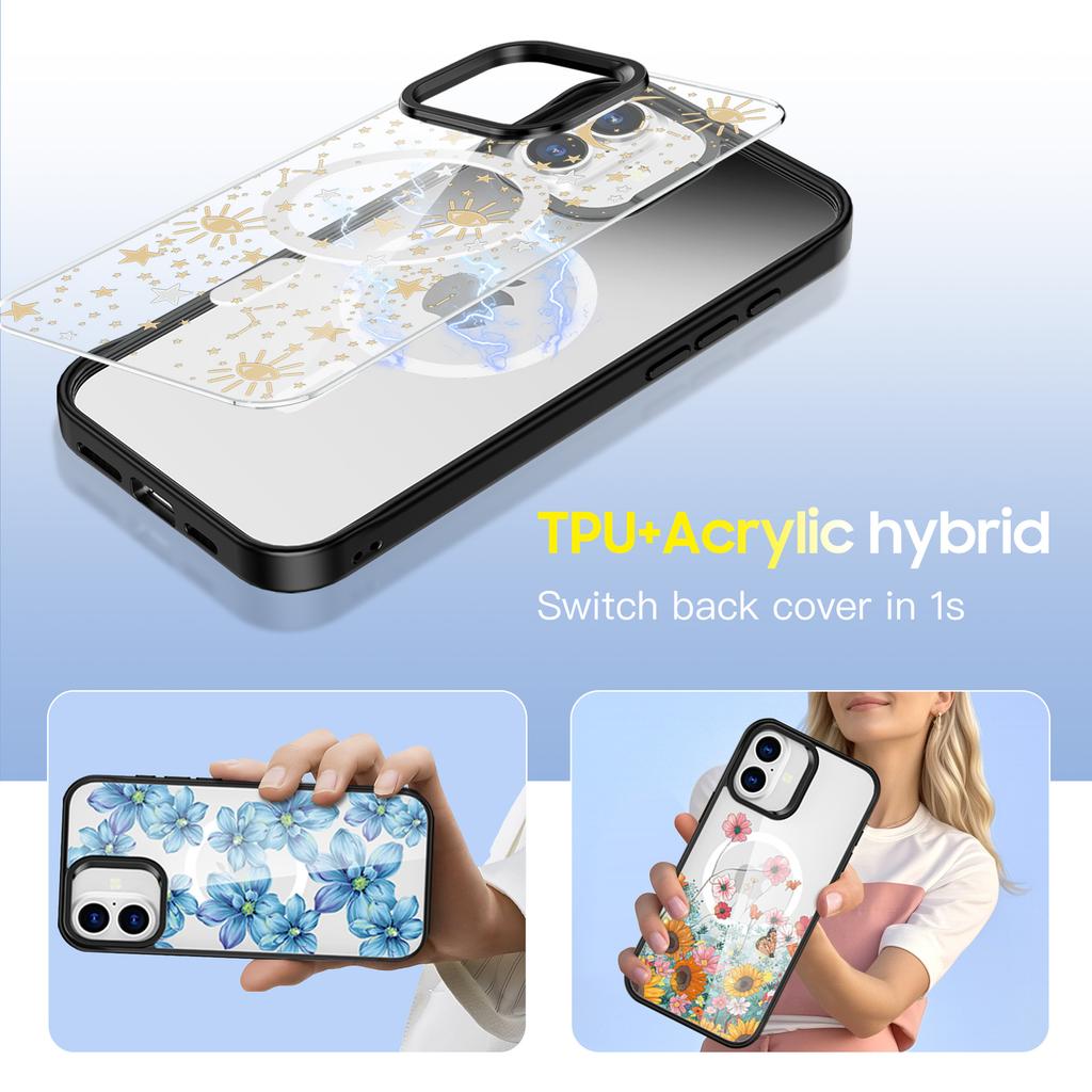 Mobile Phone Case for IPhone16pro Transparent Protective Case N52 Magnetic Phone Case Colored Pattern