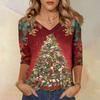 3/4 Sleeve Shirts For Women Print Christmas Tees Blouses Casual Plus Size Basic Tops Pullover