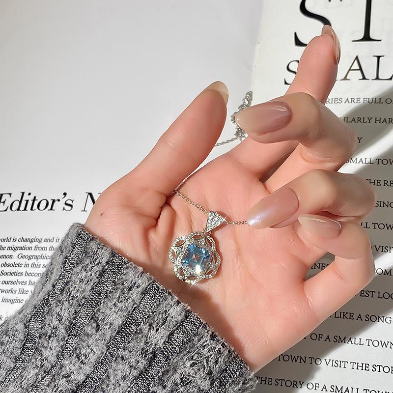 S925 sterling silver necklace cross-border e-commerce luxury inlaid with diamonds, natural crystal stone, high-end pendant, daily jewelry gift