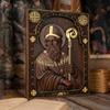 Vintage Religious Saint Patrick Square Plaque Wooden Carved Wall Decor Catholic Saint Gift