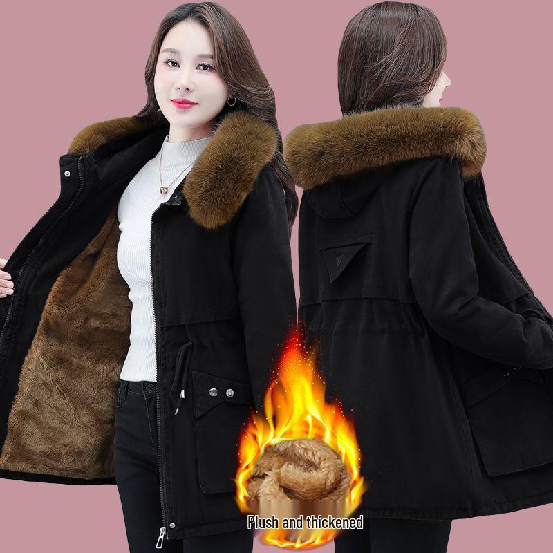 

Winter 2025 Women s Mid-Length Cotton Coat - Loose, Fleece-Lined, Lambswool Padded, Thick Outerwear. 2XL (60-67.5 kg)