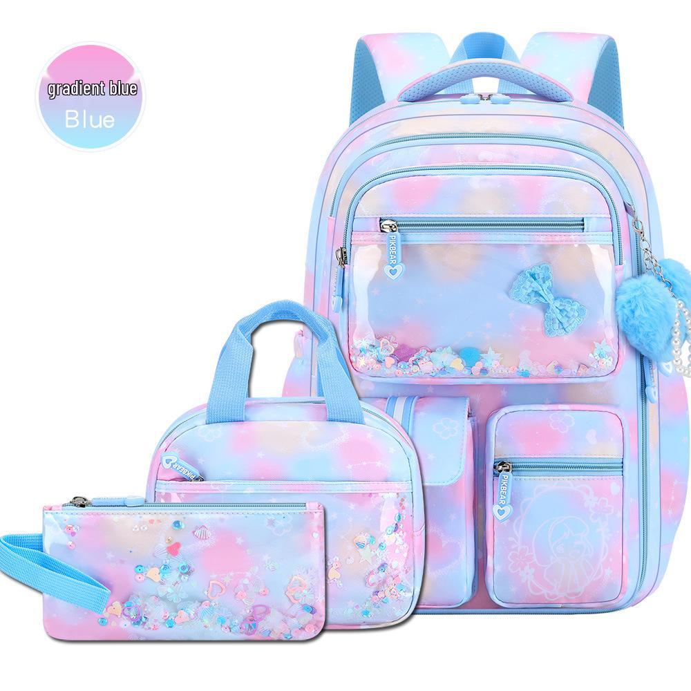 2025 Hot-Selling Three-Piece Backpack Set - Butterfly Design In Pink, Purple, and Blue for Girls