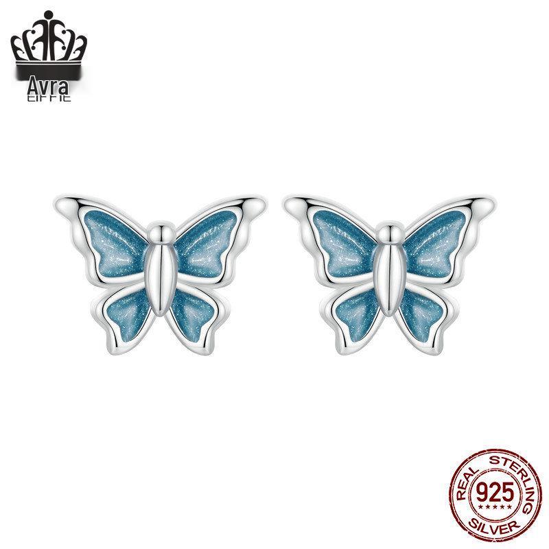 Avle Blue Butterfly Earrings: Versatile S925 Sterling Silver, Platinum-Plated