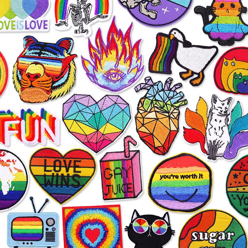 Rainbow Series Patch Iron On Patches For Clothing Stickers Cartoon Animal Embroidery Patch On Clothes Fusible Decorate Badges