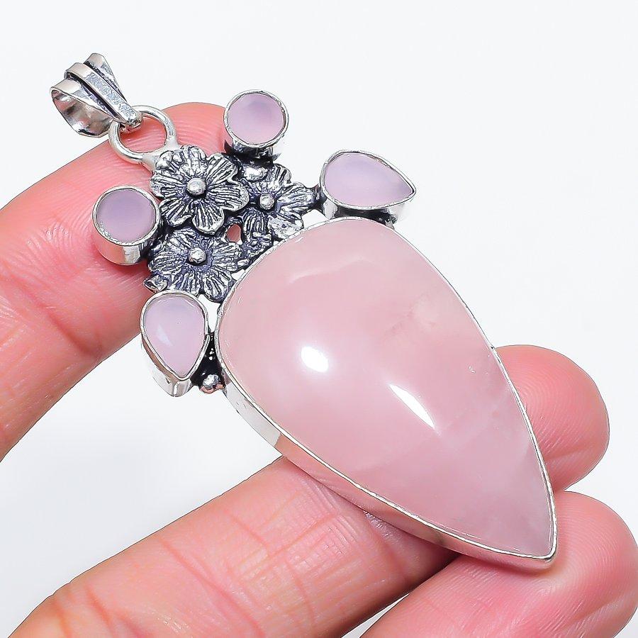 

Натуральный розовый кварц, халцедон 925 стерлинговое серебро ювелирная подвеска 2,76 y4U03