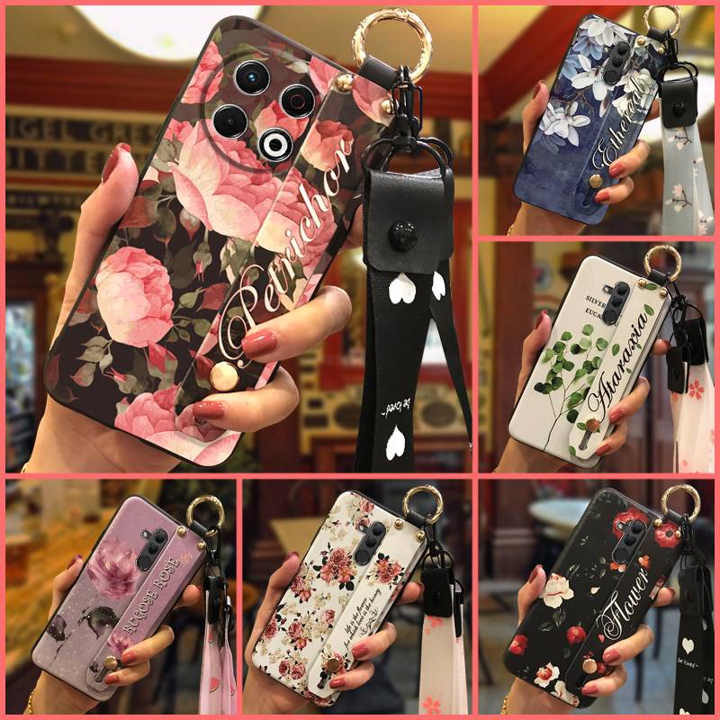 Protective Flower Phone Case For Tecno Spark30 Pro 4G/KL7 Kickstand Dirt-resistant Phone Holder Wrist Strap Back Cover