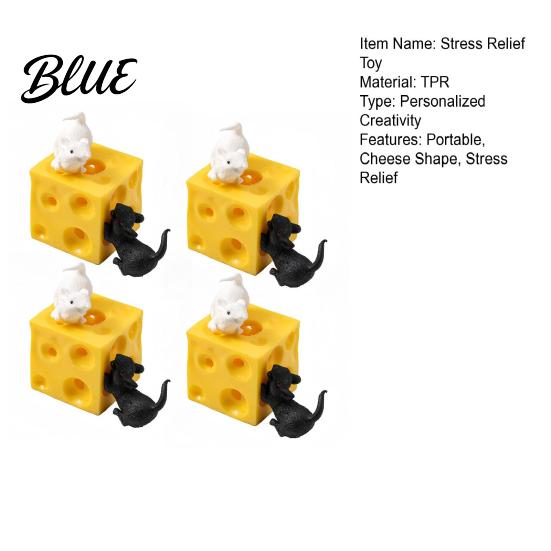 Soft Squeeze Toy 1/2/3/4Pcs Hollow Cheese with Black White Mouse Stress Relief Block Fidget Relaxation Ball Simulated Sensory