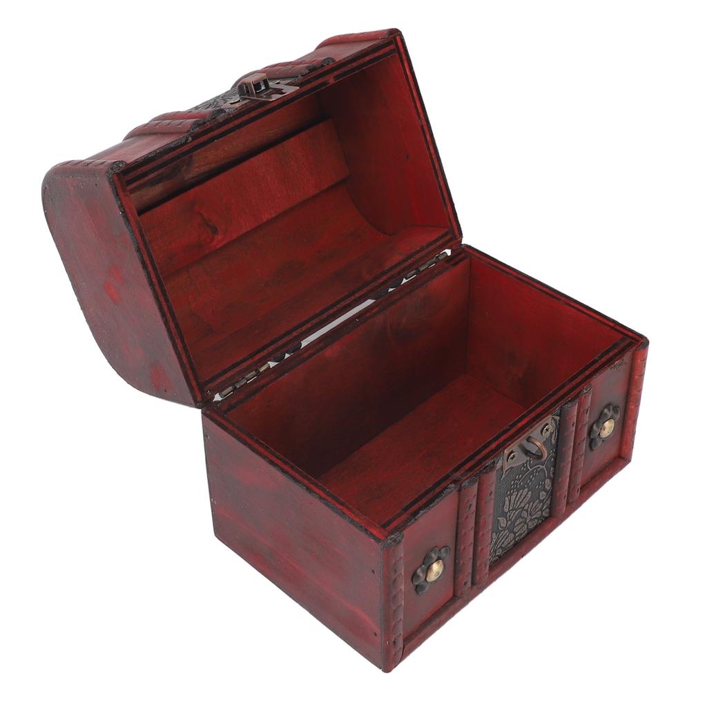 Vintage Trälåda för Smycken Retro Skattkista Prydnadslåda med Handtag Minnessak Gåva Dekorativ