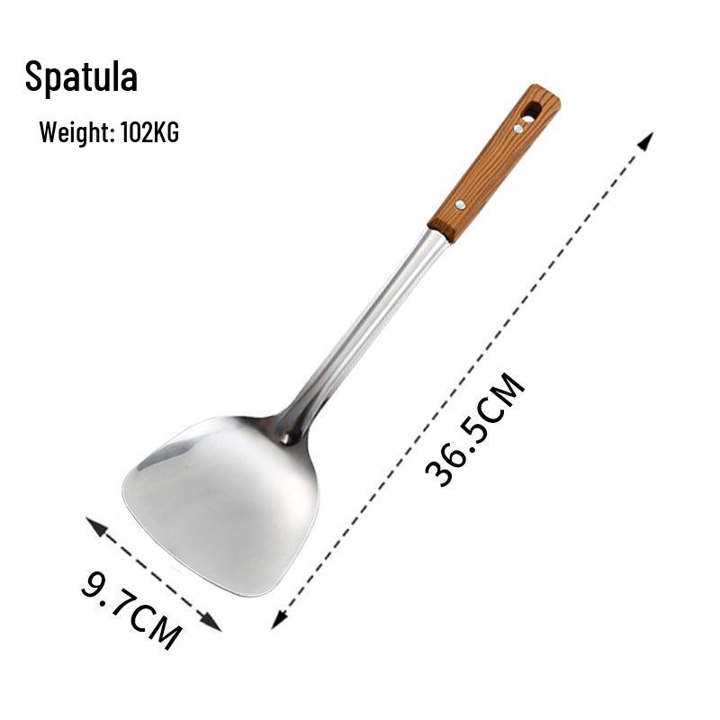 Five-Piece Kitchen Utensil Set: Non-Scalding Spatula, Spoon, Slotted Spoon, Stir-Fry Shovel, and Soup Spoon.