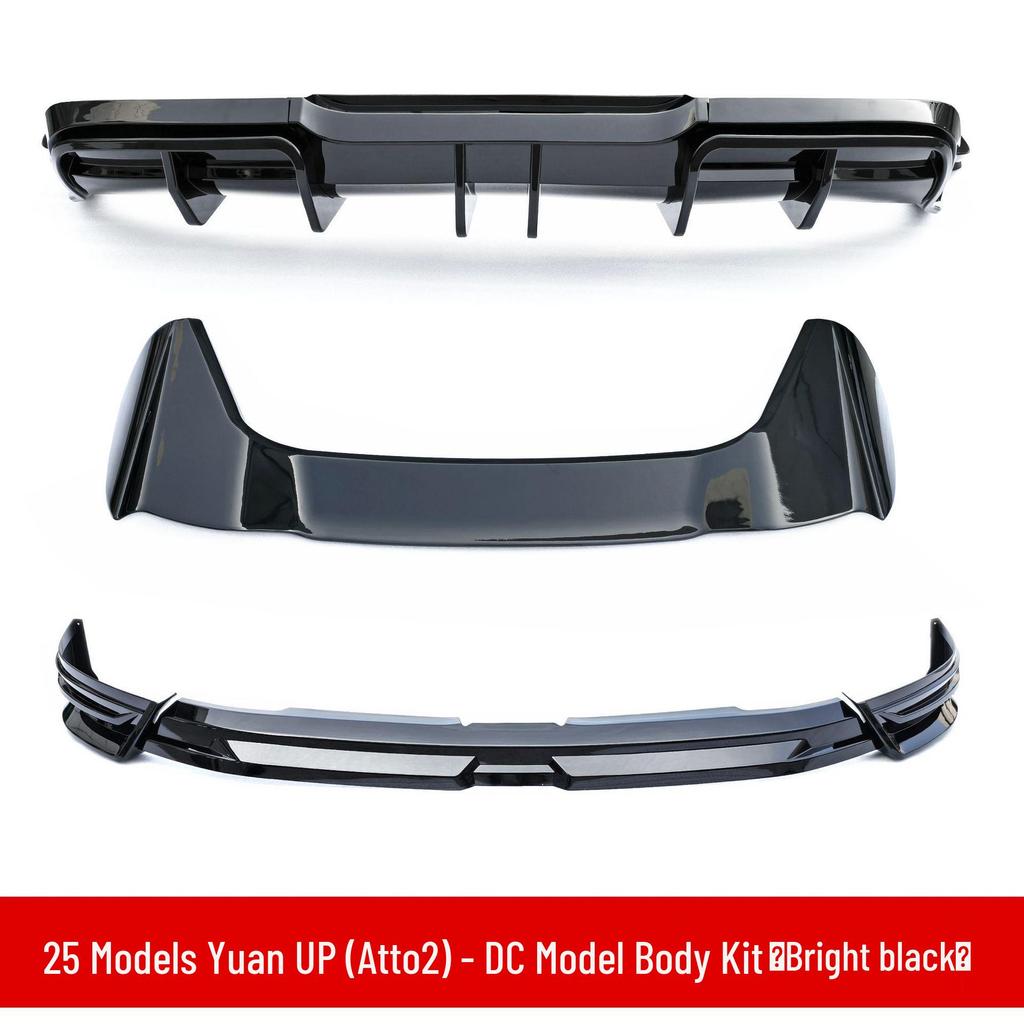 Compatible con 25 Modelos: Parachoques delantero BYD Yuan UP, Parachoques trasero Atto2, Spoiler de techo, Alerón trasero, Kit de labio delantero y Difusor trasero.