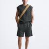 Zara Loose Jacquard American Round Neck Sleeveless T-Shirt Men Tops Gray 3992318-802