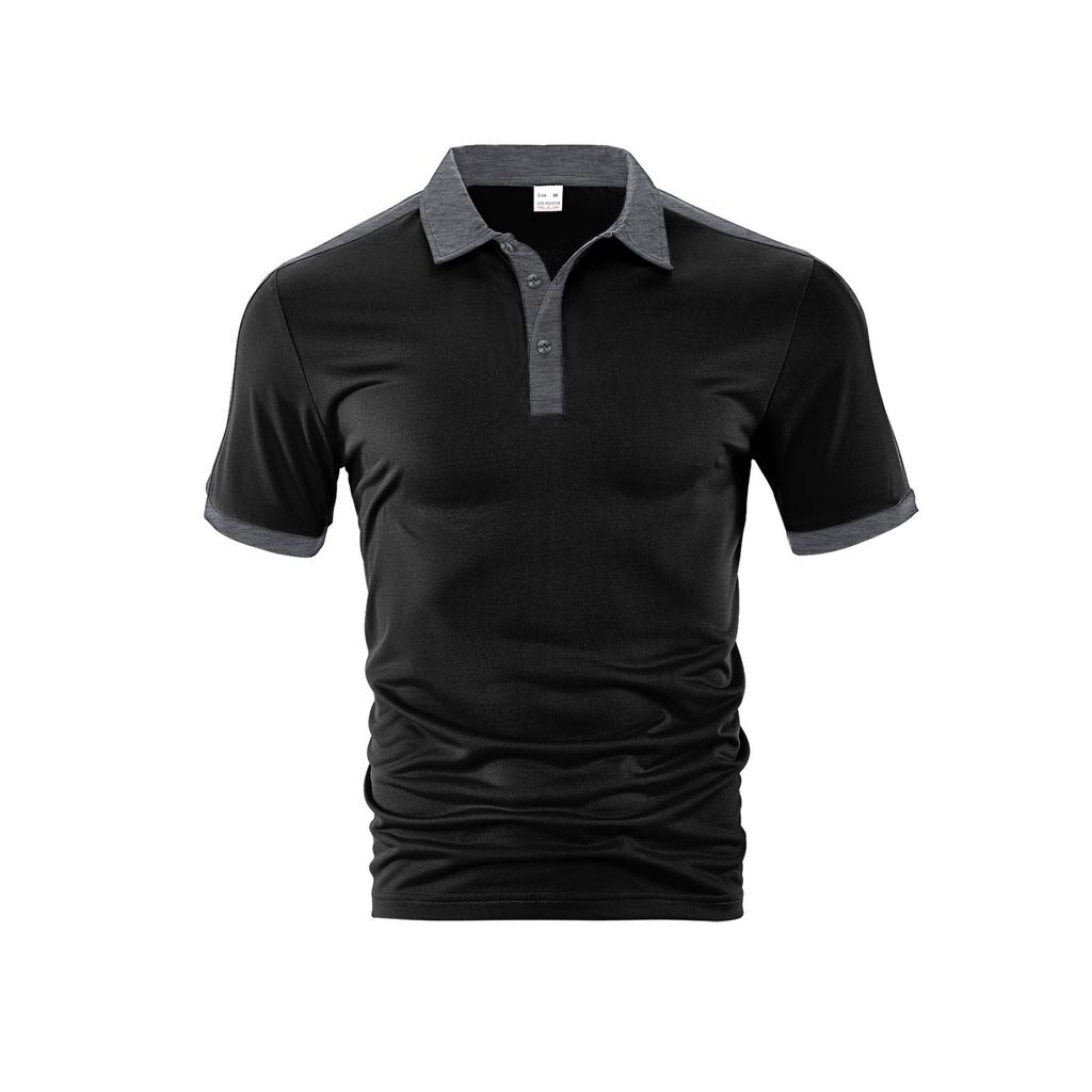 Men's Casual Sporty Color-blocked Shirt, Men's Lapel Short-sleeved T-shirt Top