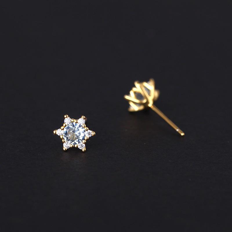Versatile Vintage 14K Gold-Plated Sterling Silver Zircon Star Stud Earrings 925 Silver