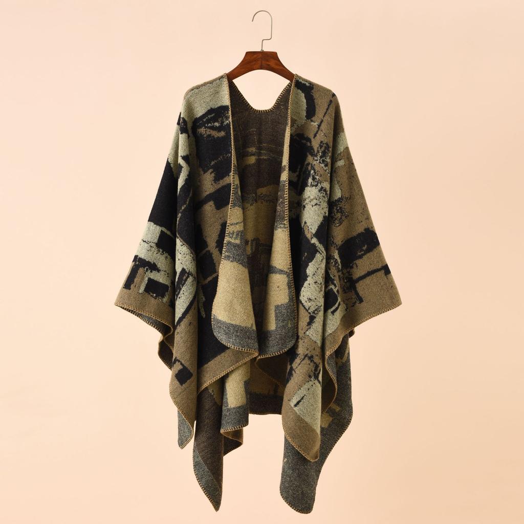 Grande scialle in cashmere imitazione motivo reticolo geometrico irregolare autunno e inverno