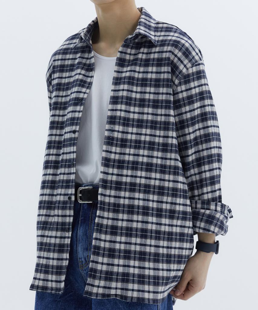 TRIP LE SENS Washed Wrinkle Check Shirt_Green