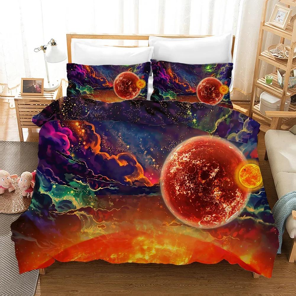 Starry Sky Duvet Cover Set Microfiber Outer Space Theme Comforter Cover Teens Boys Quilt Cover 3D Starry Sky Series Bedding Set