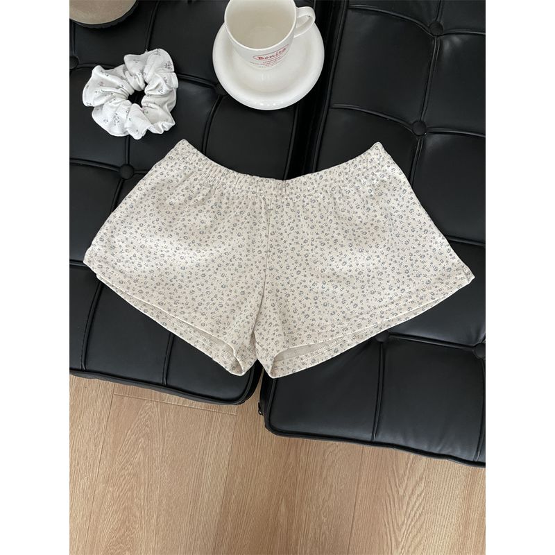 

[B * M Коллекция Цветочных Шорт] Весна и Лето Молодежные Шорты для Дома из Хлопка с Вышивкой в Виде Цветочного Мишки B * M Small blue flower Free size