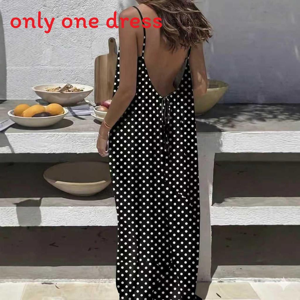 Maxi Abito Estivo Stampato Senza Schiena con Spalline Annodate per Uso Casual in Vacanza al Mare