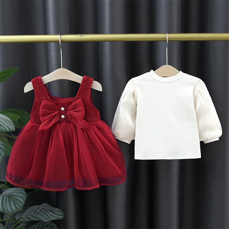 Mädchen Prinzessinnenkleid Zweiteiliges Set Baby Westenkleid Basismantel Set