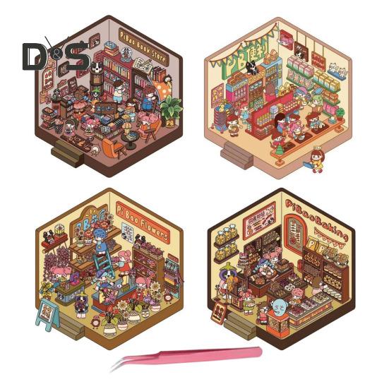 

4 шт. DIY 3D наклейки для дома, бумажные наклейки с миниатюрными сценами, мультяшные наклейки с мини-сценами для комнаты, набор для взрослых, детский альбом A