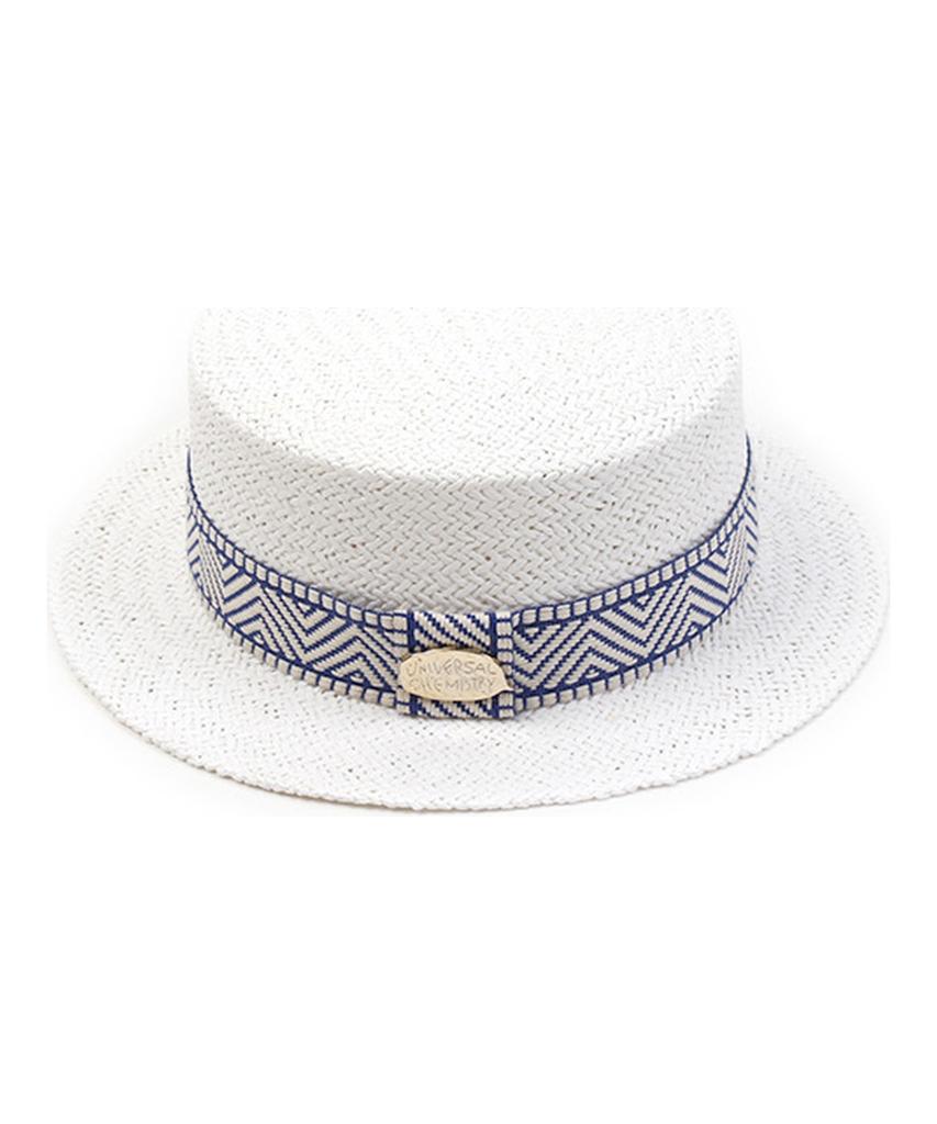 Yunibeosyeolkemiseuteuli Blue Mono Line White Flat Short Panama Hat Summer Fedora