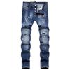 New Men's Jeans With Holes Fashionable Trend Paint Peeling Slim Fit Small Feet Mid Waist Pants