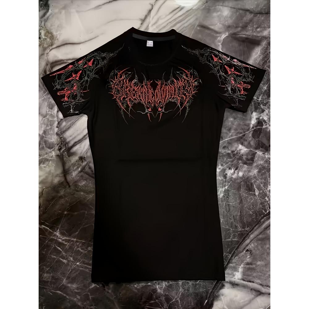 

New Men s Fashionable Elastic Slim Fit Short Sleeved T-shirt for Training, Running, Printing, Breathable Fitness Shirt XXL