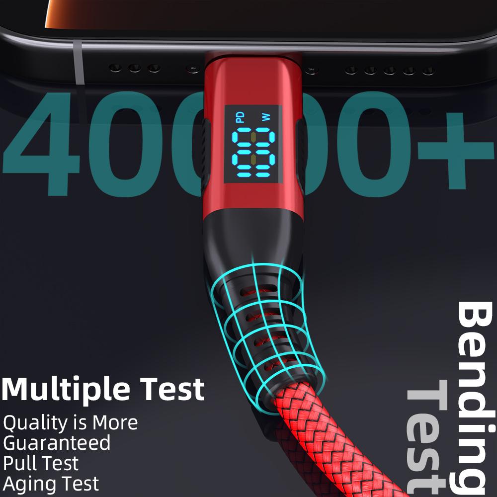 2m USB-C To USB-C Cable 100W 5A/20V Nylon Braided Phone Tablet Fast Charging Digital Display Cord