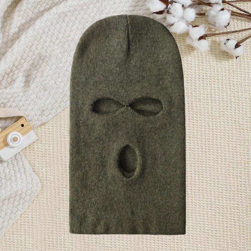 Warm cycling headgear Three-hole knitted hat Outdoor wool hat Outdoor windproof ski hat