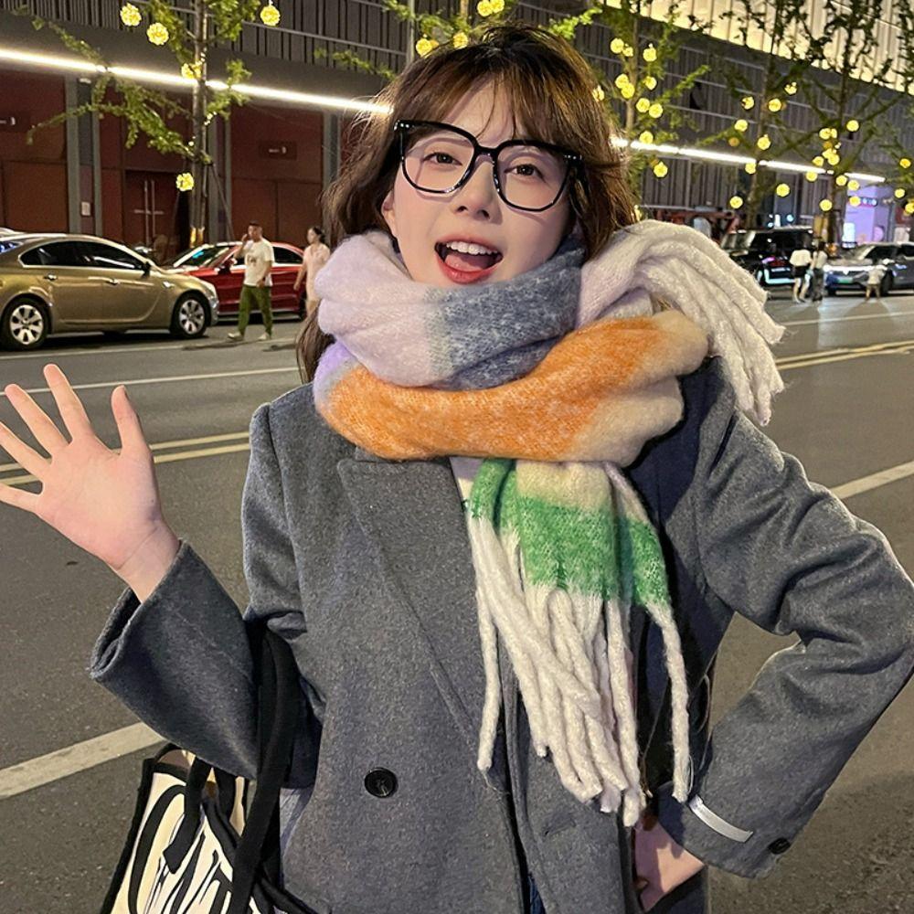 

Толстый теплый зимний мохеровый шарф радужного цвета, женские накидки, повседневные длинные шарфы с кисточками