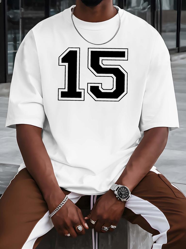 Varsity Number 15 Print Unisexs T Shirt Retro Sports Jersey Short Sleeve Crew Neck Cotton Tee Street Fashion Casual Daily Top