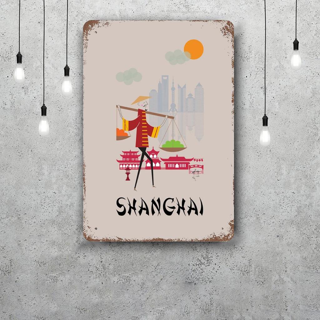 shanghai Vintage Tin Sign Home Decor Wall Decor Art Wall Mural Room Decoration Decor Retro Metal Sign Plate Bar Posters