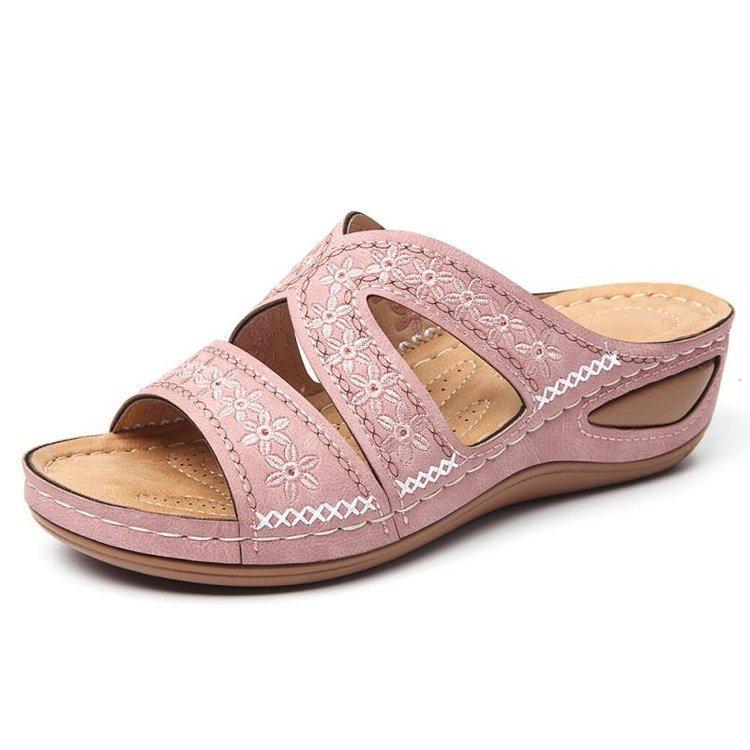 XIHAHA Women Shoes Flat Sandals Beach Wedge Ladies Sweet Flower Sandals Solid Color Durable Shoes Soulier Girls Slippers Sneaker