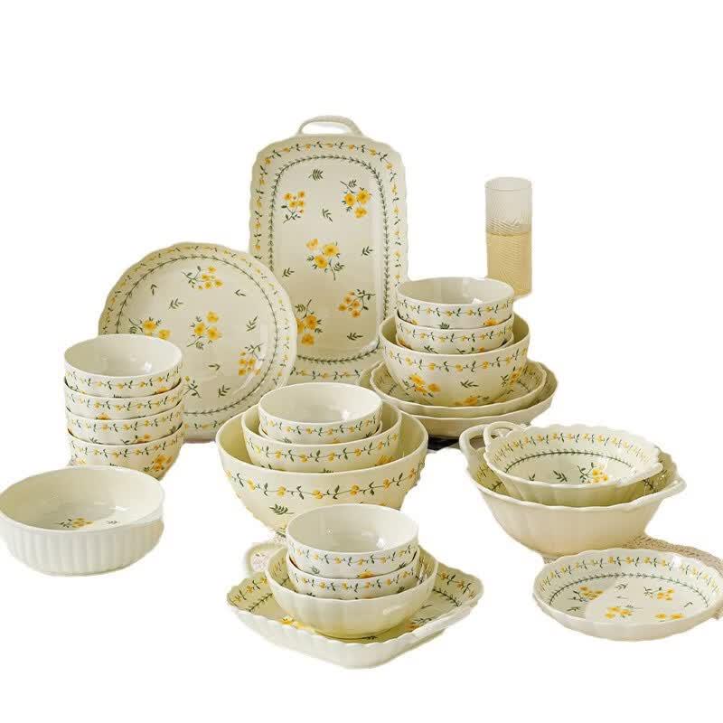 KANGMO 9.5-inch Yellow Glaze Ceramic Double-Ear Bowl