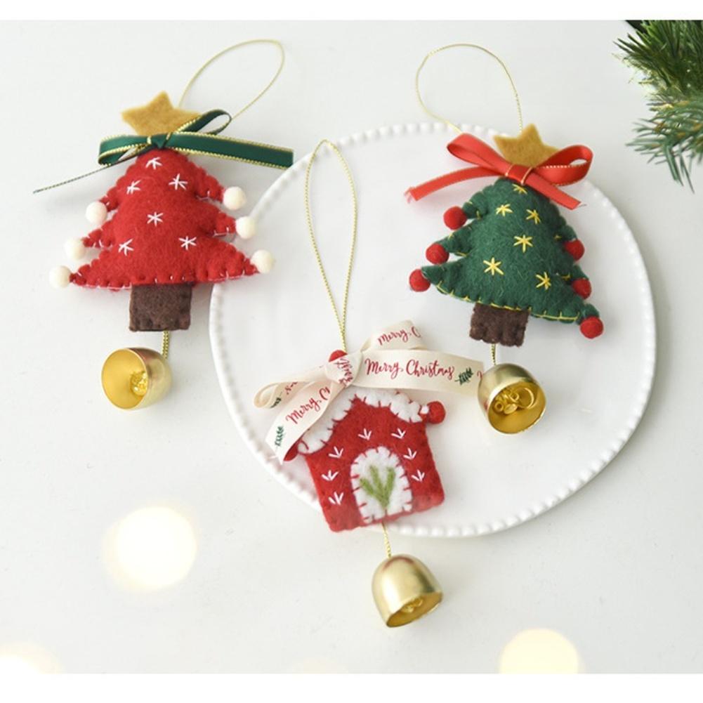 Christmas Bell Bow Door Hanging Ornament Wool Felt Holiday Tree Decorations DIY Handmade Seasonal Decor House Bell Bow
