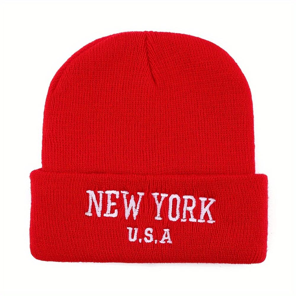 Unisex New York Embroidered Beanie - Acrylic Knit Hat For Fall/Winter, Lightweight Stretch Cap For Urban Style, Machine Washable