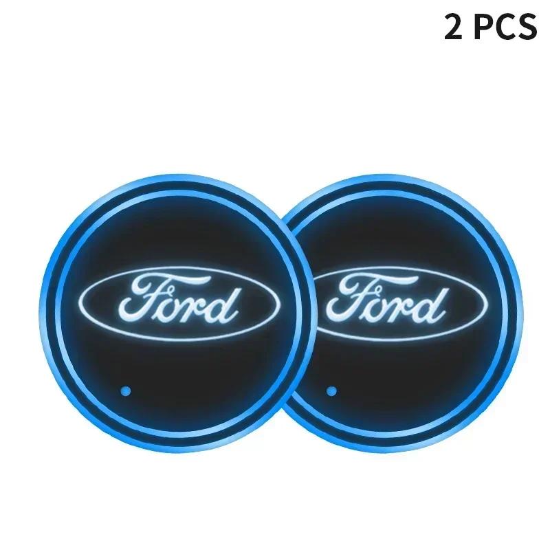 New 2026 Car Sticker For Ford 1/2pcs Car USB Charging Luminescent Cup Pad Interior Atmosphere Lamp For Ford Focus 2 3 mondeo mk3