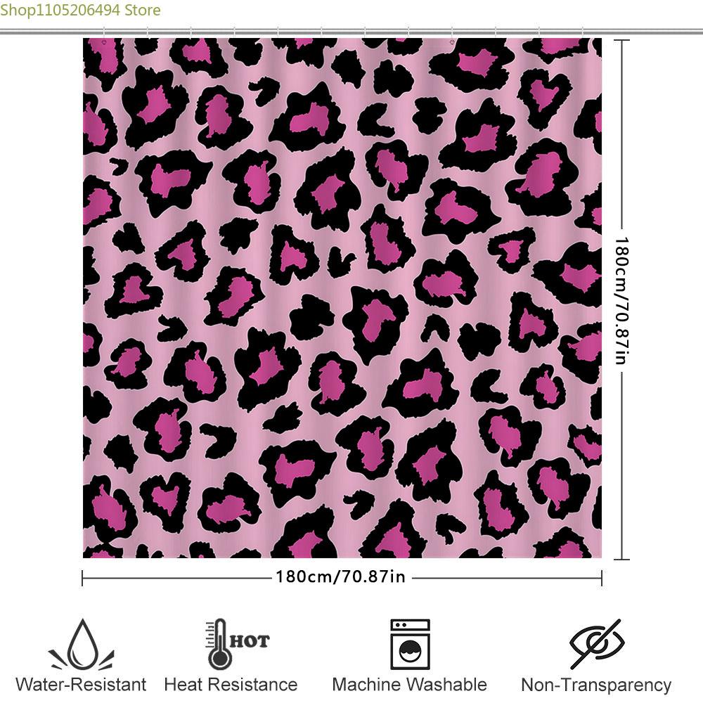 Leopard Print Shower Curtain for Bathroom Decor Pink and Black Pattern Waterproof  Durable Suitable for Wet and Dry Separation
