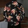 Men Collared Shirt White Yellow Teal Ink Wash Floral Print Long Sleeve Button Down Top